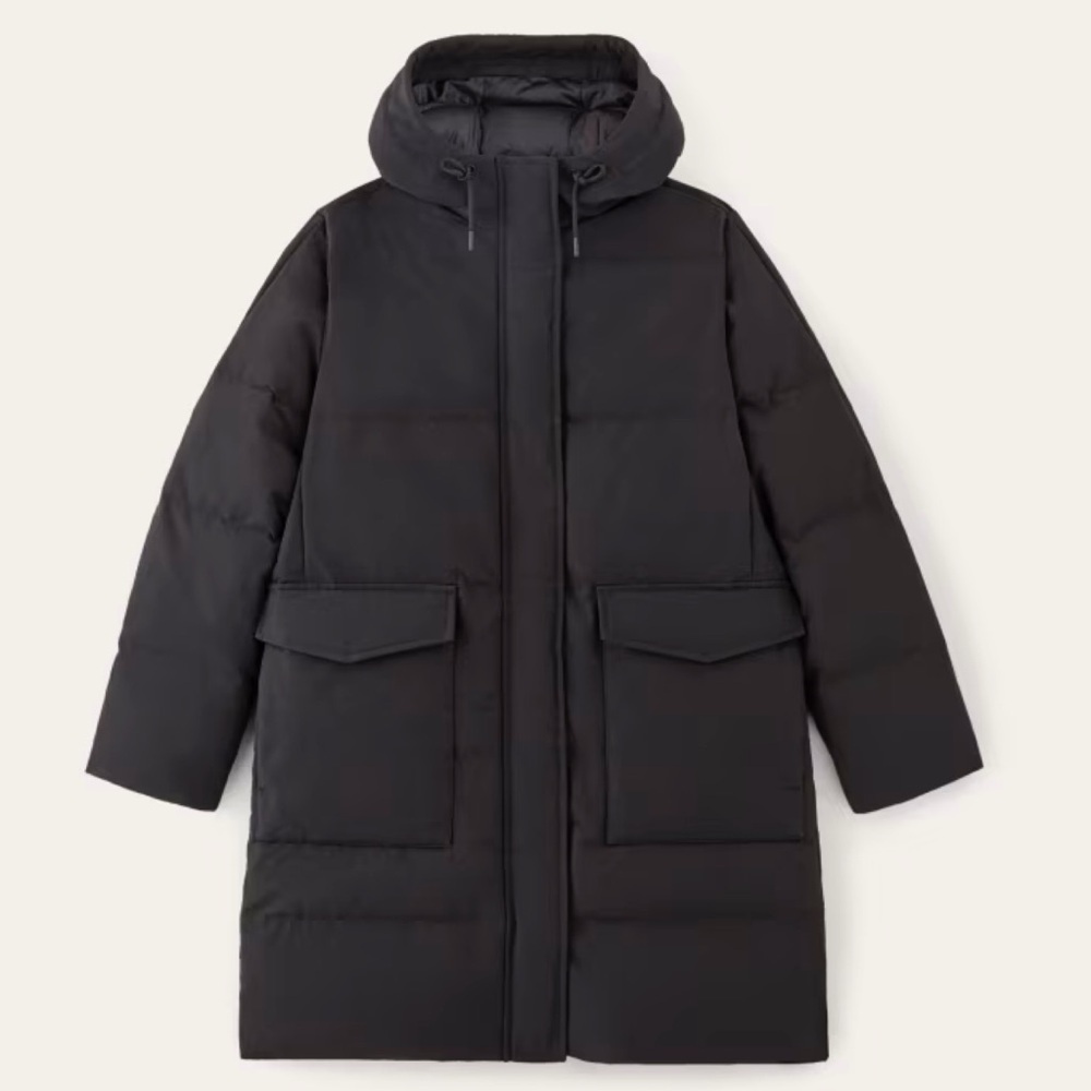 NEW Everlane Renew Long Black Puffer Coat w Hood S - Picture 3 of 16